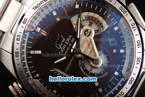 Tag Heuer Grand Carrera Calibre 36 Swiss Valjoux 7750 Automatic Movement Full Steel with Stick Markers and Brown Dial - Click Image to Close